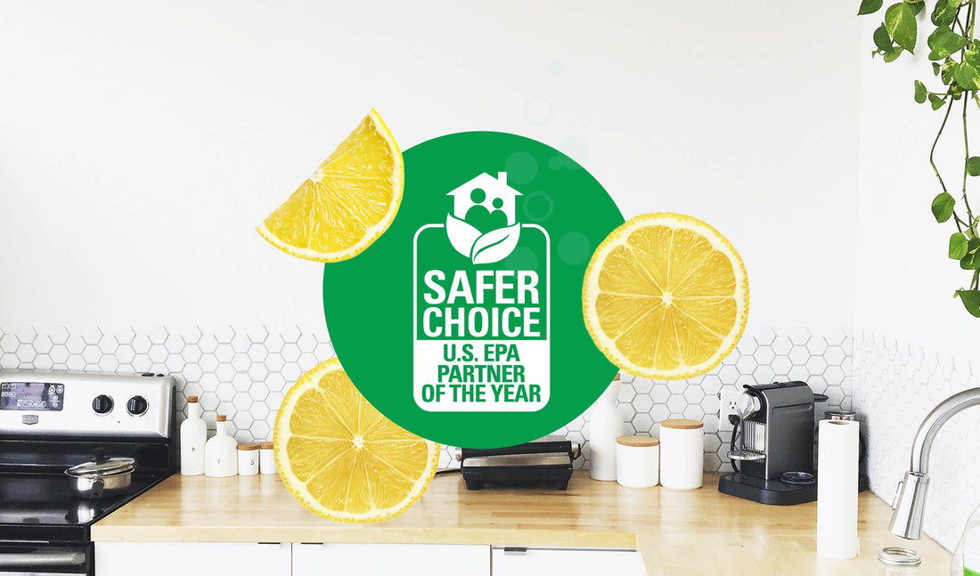EPA Safer Choice Partner of the year label with imagery of lemons and a clean kitchen 