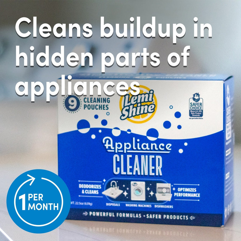Lemi Shine Appliance Cleaner box with text highlighting its benefits