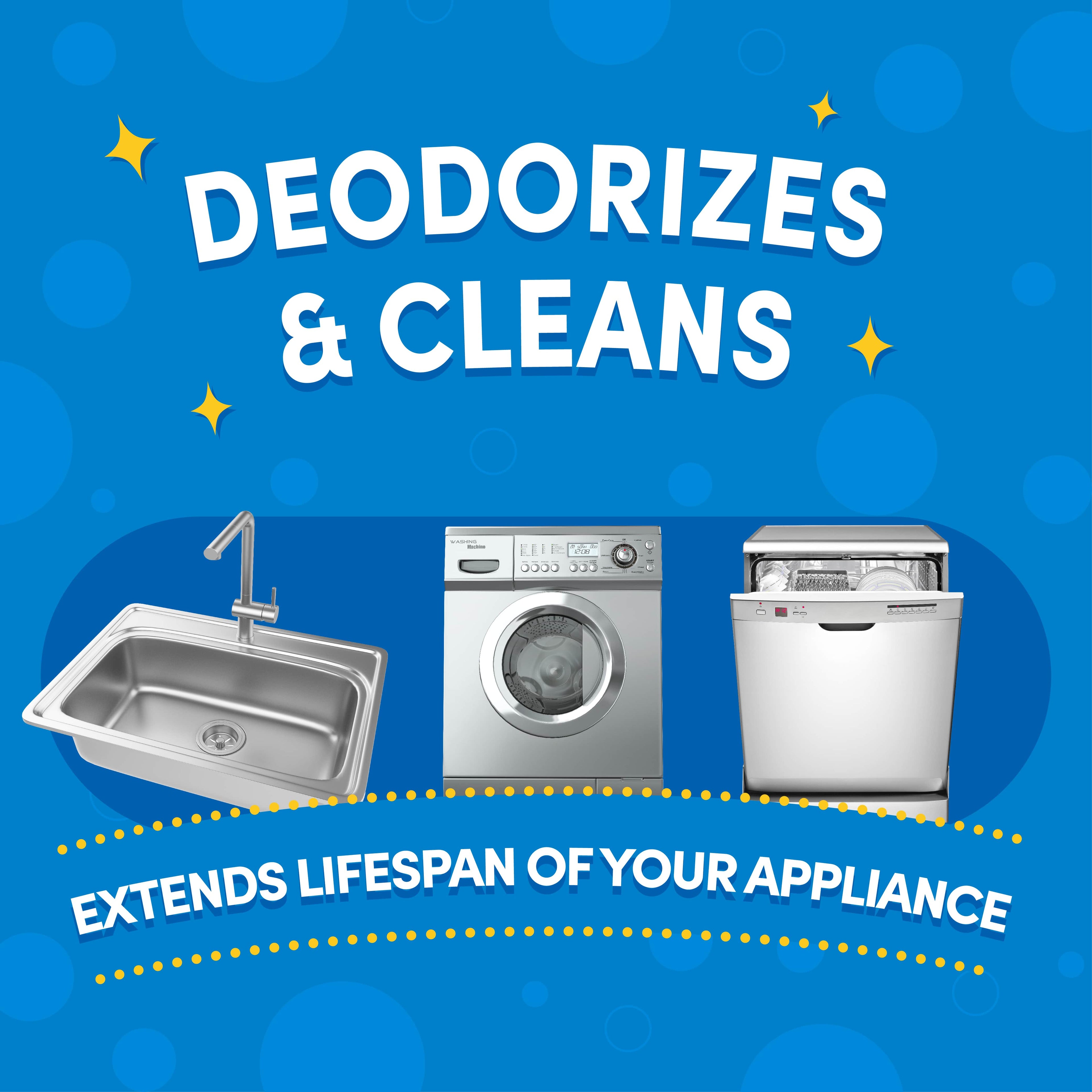 Deodorizes and cleans, extends lifespan of your appliance