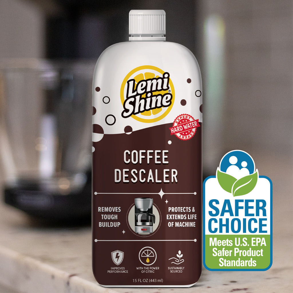 Lemi Shine Coffee Descaler bottle with a safer choice icon