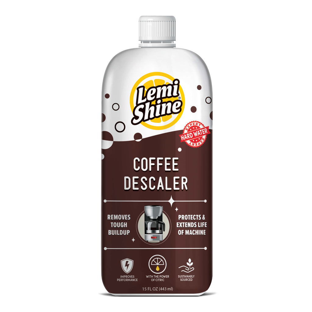 Lemi Shine Coffee Descaler bottle on a white background