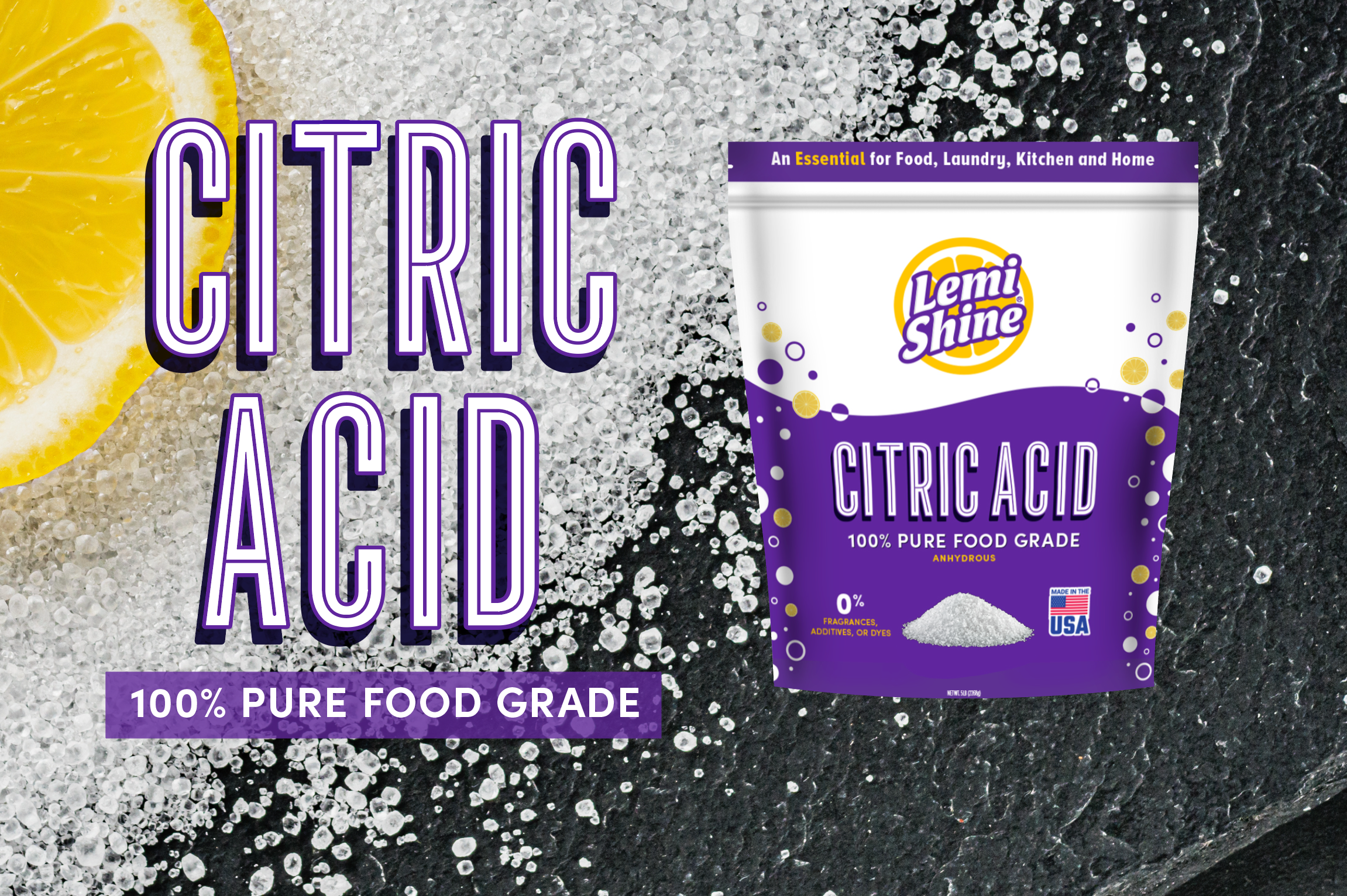  Lemi Shine 100% Citric Acid l Pure Food-Grade Flavor Enhancer &  All-Natural Preservative